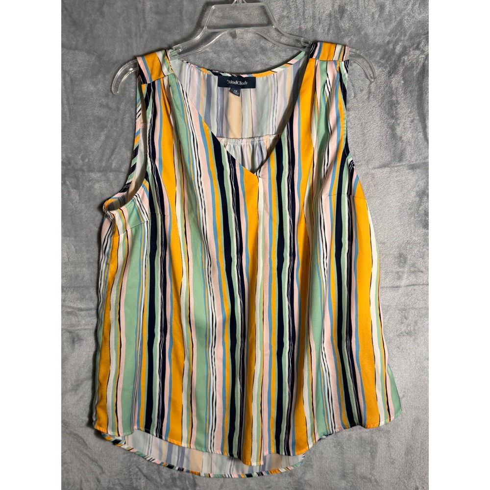 ModCloth Women‎ 1X Sleeveless V-Neck Striped Blouse Multi-Color Top